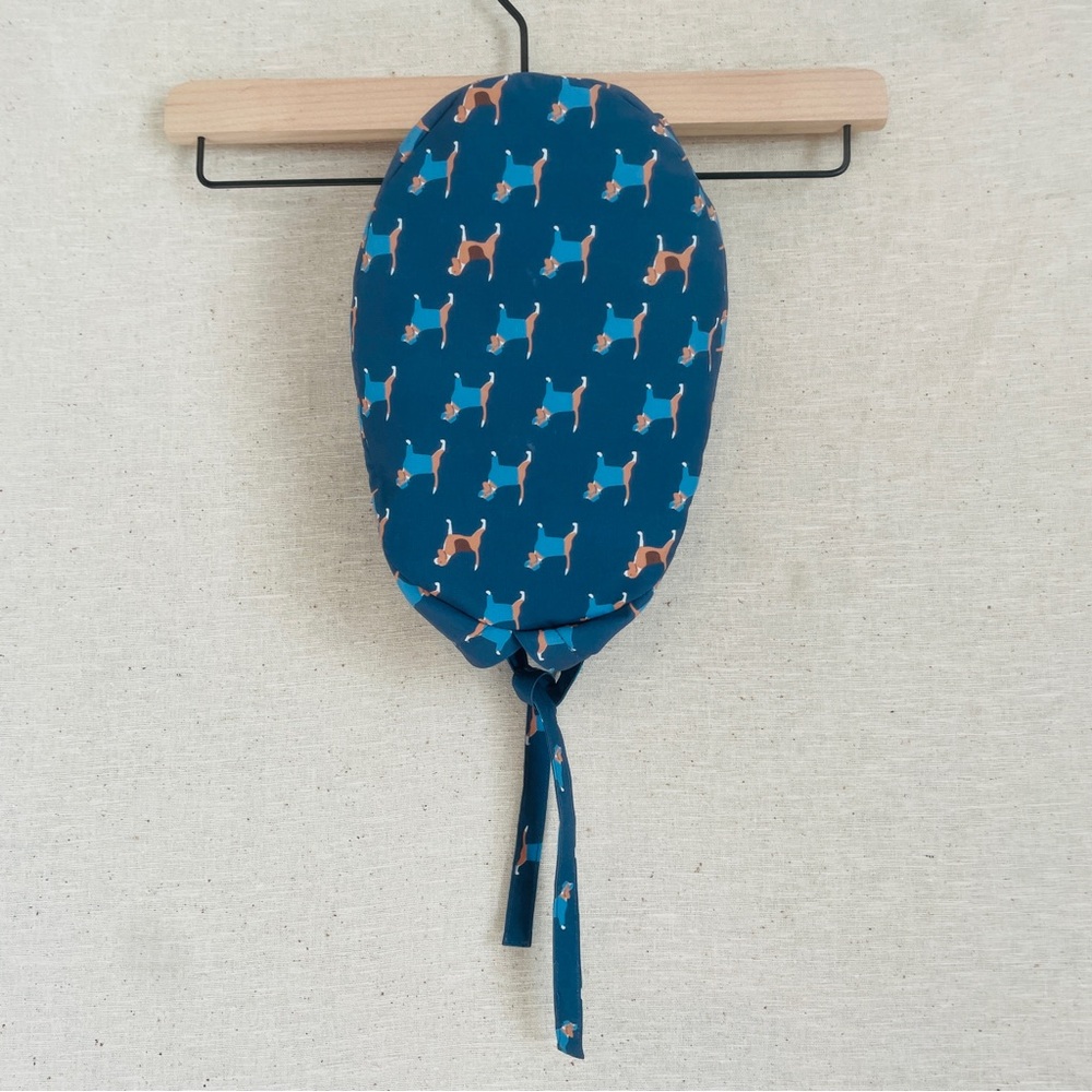 Figs Teal Blue Dog Print Scrub Cap